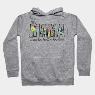 This Mama Wears Her Heart on Her Sleeve Embroidered Sweatshirt,Custom Mama Floral Crewneck With Kids Names, Heart On Sleeve, Gift For New Mom, Mother's Day Gift Hoodie